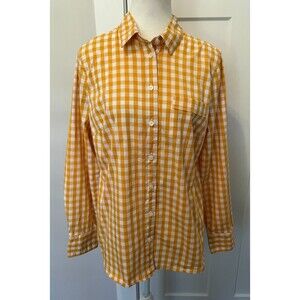 J CREW Womens Button TOP Long Sleeve GOLD White CHECK Size M